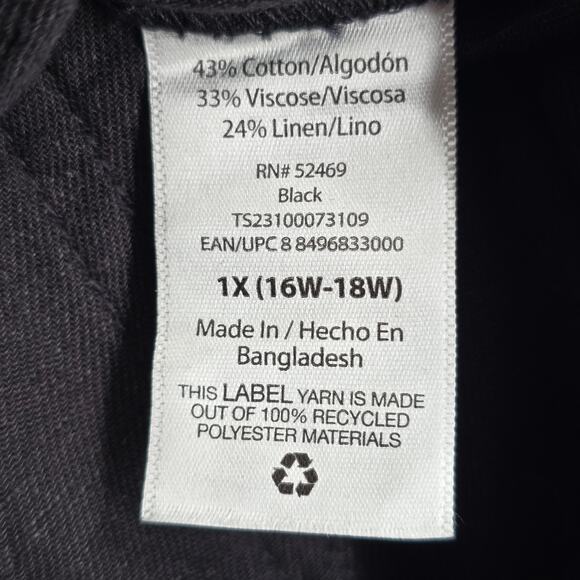 Terra & Sky Black Pullon Ruffle Belted Cotton Linen Pants Shorts Plus 1X 16W 18W - Picture 6 of 6